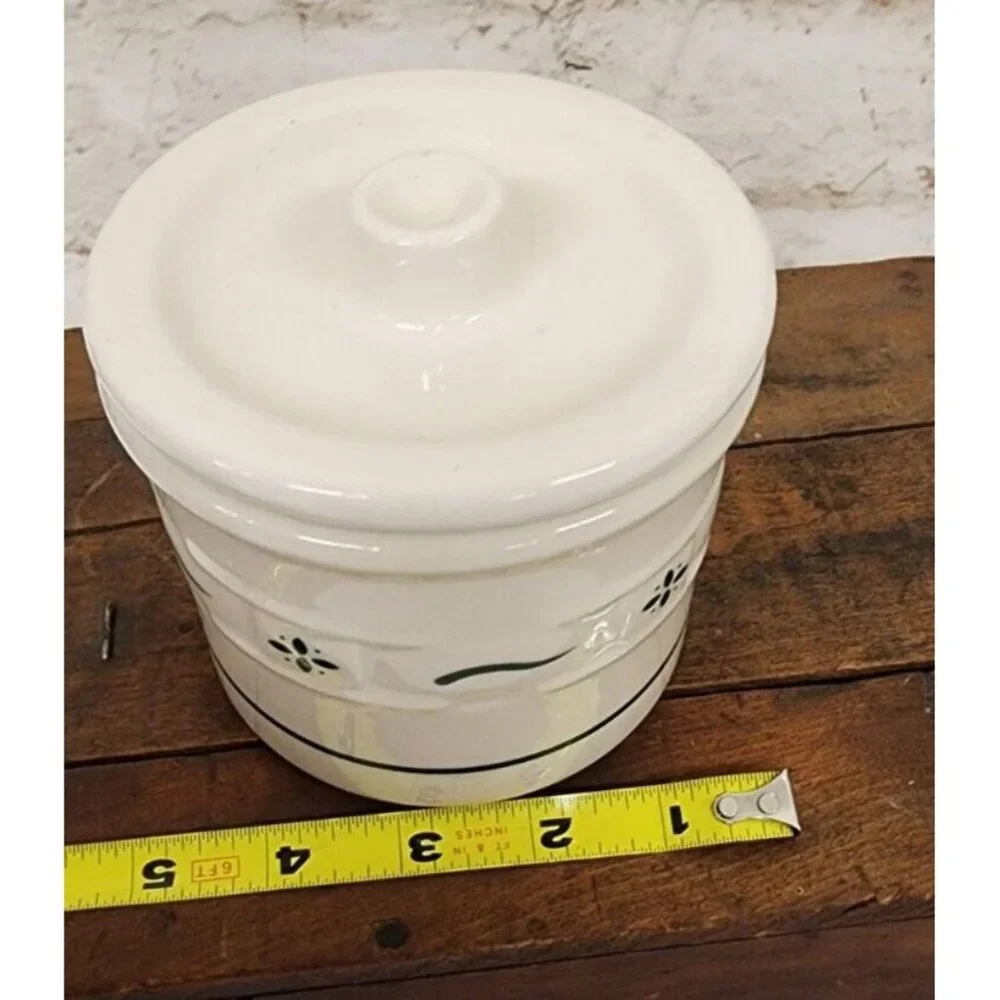 Longaberger Woven Traditions Green Crock w/ Lid Canister - Picture 7 of 7